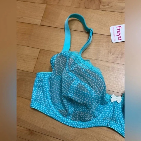 Freya Summer Haze Bra Size 30DDD NWT Semi Sheer with Lace Blue and White - Picture 4 of 8